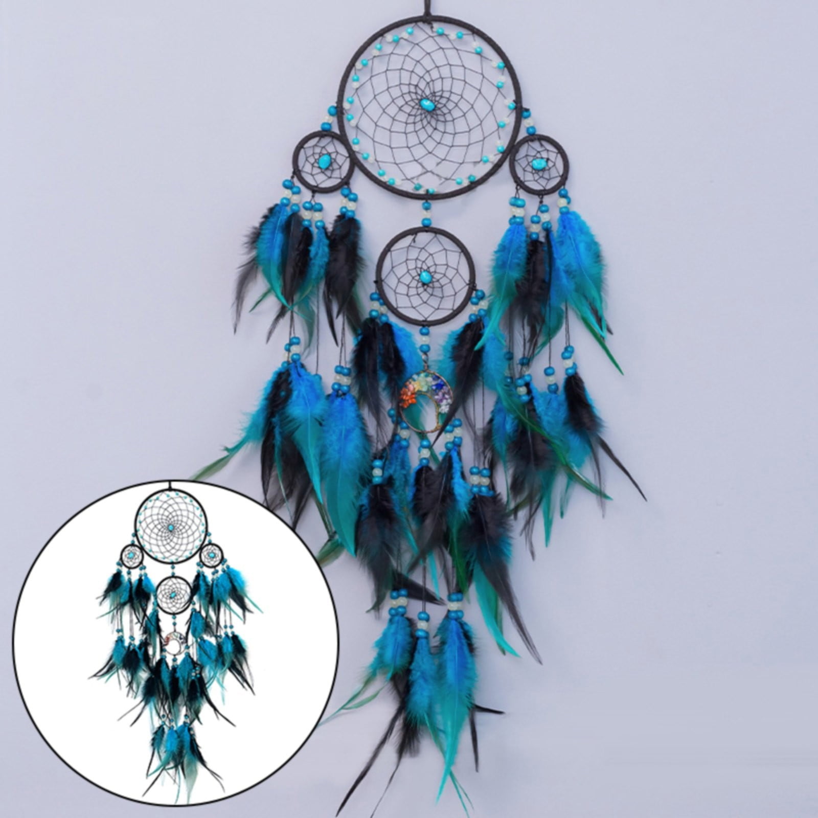 Small Green Dream Catcher With Feathers - Bedroom Wall Hanging Decor