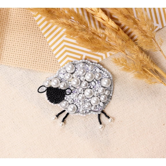 Wizardi Bead Embroidery Decoration - Curly Sheep. Colorful Beads, Beading Needles. DIY Kit. Embroidery for Beginners. Home Decor. AD-236 Abris Art