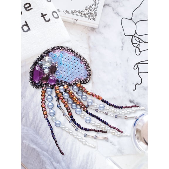 Wizardi Bead Embroidery Decoration - Jelly-Fish. Colorful Beads, Beading Needles. DIY Kit. Embroidery for Beginners. Home Decor. AD-071 Abris Art