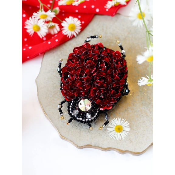 Wizardi Bead Embroidery Decoration - Ladybug. Colorful Beads, Beading Needles. DIY Kit. Embroidery for Beginners. Home Decor. AD-083 Abris Art