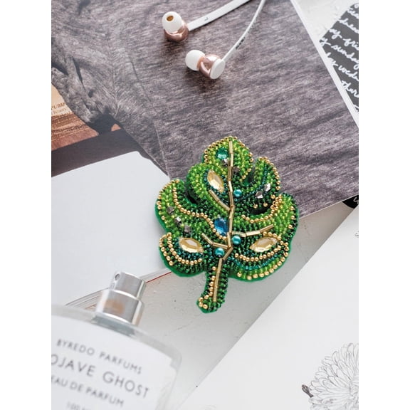 Wizardi Bead Embroidery Decoration - Monster Leaf. Colorful Beads, Beading Needles. DIY Kit. Embroidery for Beginners. Home Decor. AD-063 Abris Art