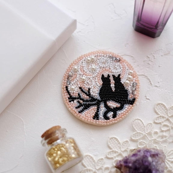 Wizardi Bead Embroidery Decoration - Moon Date. Colorful Beads, Beading Needles. DIY Kit. Embroidery for Beginners. Home Decor. AD-039 Abris Art