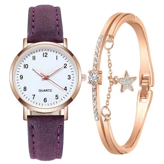 Rkxzt Watch Women's Classic Quartz Watch Small Round Luminous Dial Leather Strap Retro Bracelet Wristwatch for Casual Daily Wear