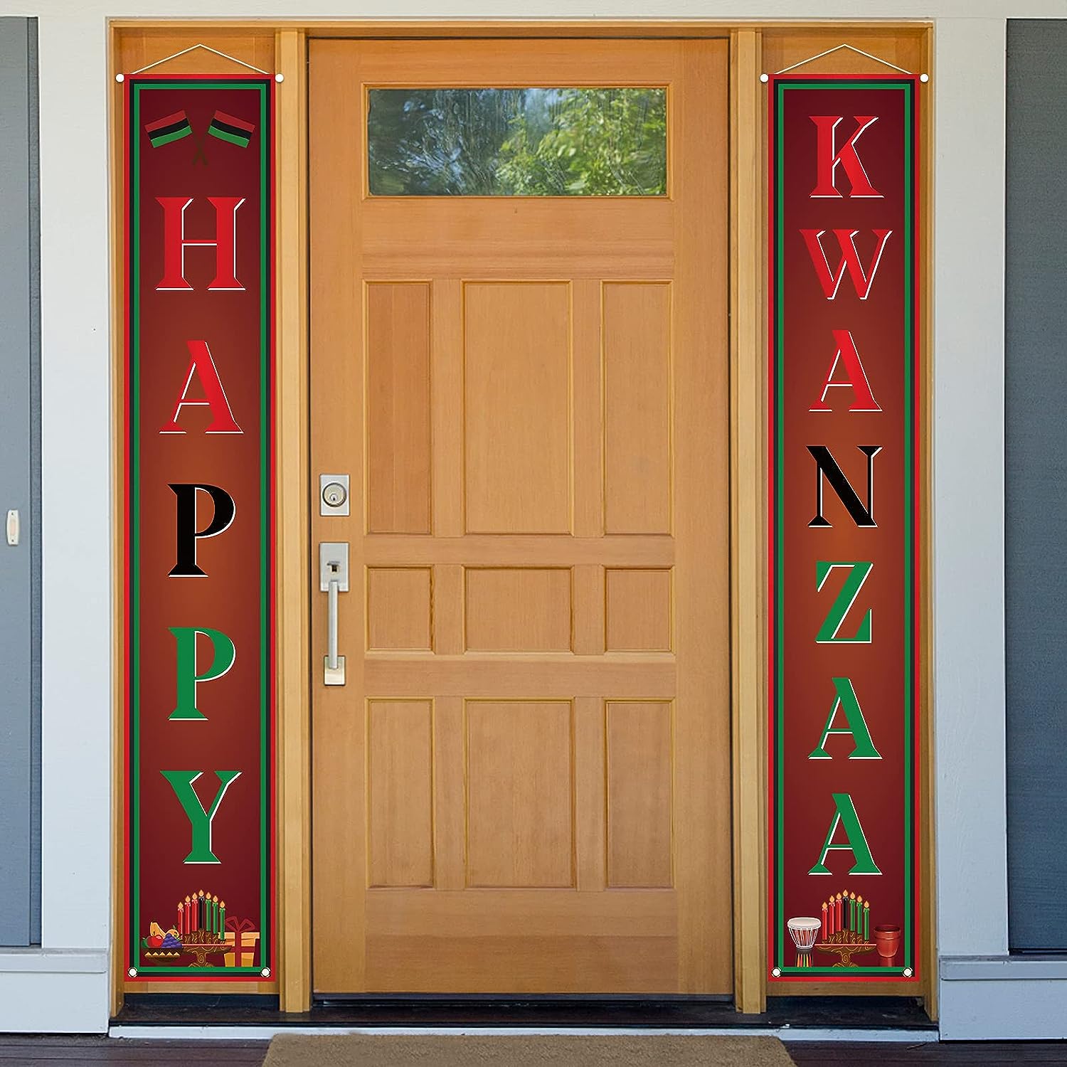 Decoration Outdoor Happy Kwanzaa Banner Kwanzaa Kinara Candles Decor