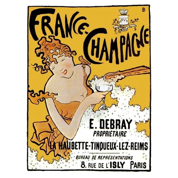 .Decoration Poster.Home Room design.French Art Nouveau.Yellow Champagne ad 24 x 36 Inch Poster