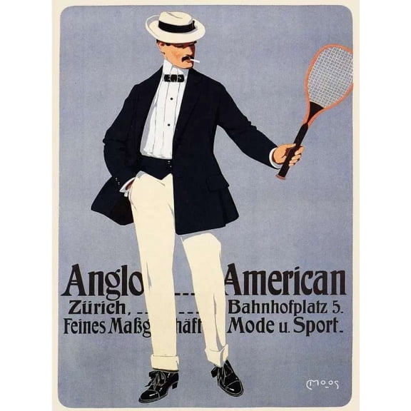 .Decoration Poster.Home Room design art print.Victorian tennis player.Decor 24 x 36 Inch Poster