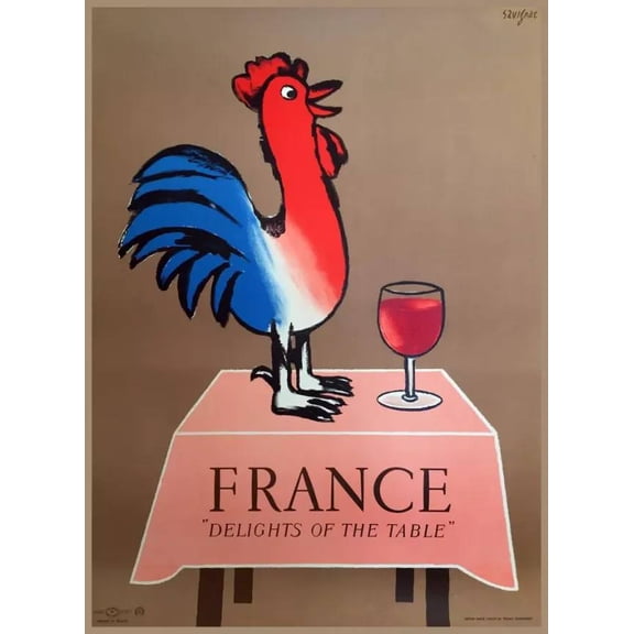 .Decoration Poster.Home Room wall art design.French wine delight Rooster 11 x 17 Inch Poster