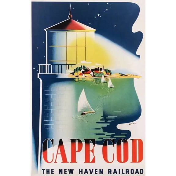 .Decoration Poster.Home Room wall design.Cape Cod lighthouse.Train travel 11 x 17 Inch Poster