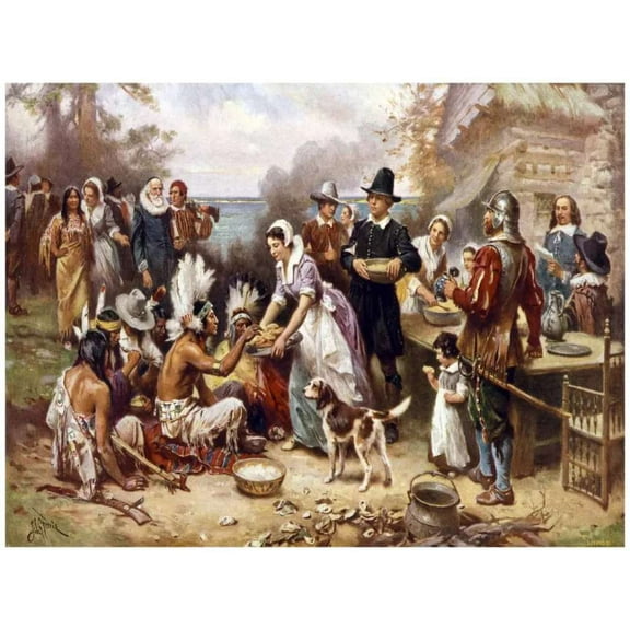 .Decoration Poster.Home design.Room art wall.Thanksgiving Dinner.Pilgrims 11 x 17 Inch Poster