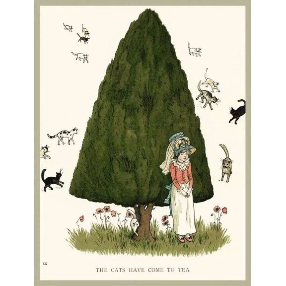 .Decoration Poster.Vintage Interior bathroom wall.Cats come to tea.Children 11 x 17 Inch Poster