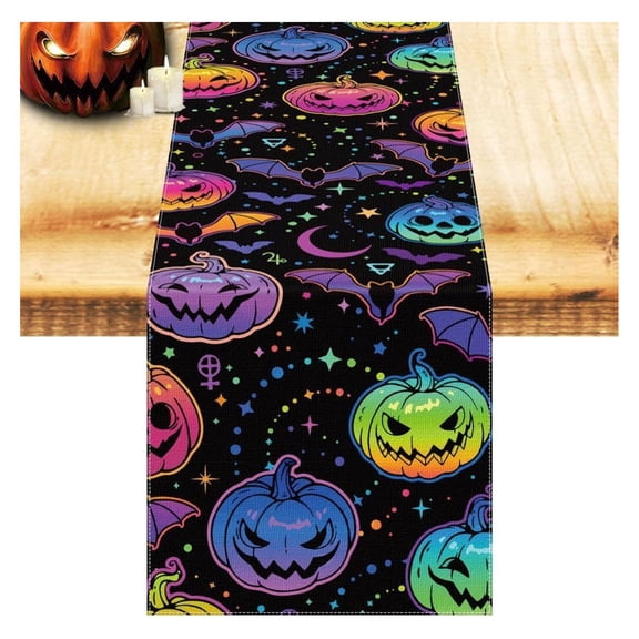 Decoration Table Runner with 12 Pack 3D Bats, Spider Web Black Lace Table Runner for Kitchen Dinner Table, Party Decoration Indoor - 13 x 72 Inch