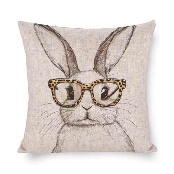 Decoration Throw Farmhouse Pillowcase Linen Cushion Case Happy Easter Pillow Case Bunny with Leopard Glasses Pillowcases Standard Size for Couch Sofa Bed 18"x18"