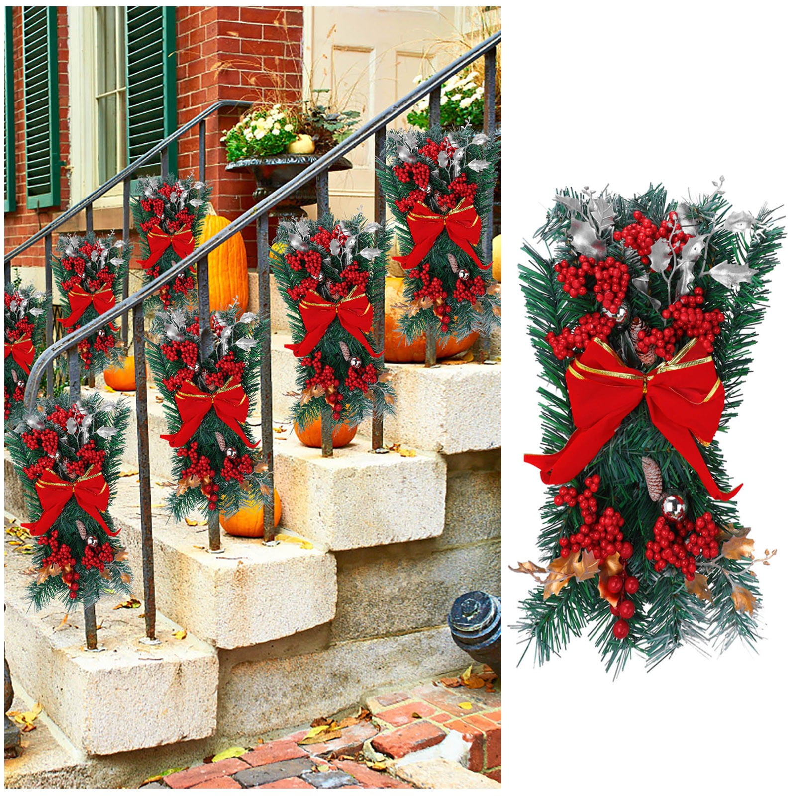 Decoration Decoration Trim Stairway Stairs Prelit Christmas LED Cordless Lights Up Wreath Prelit