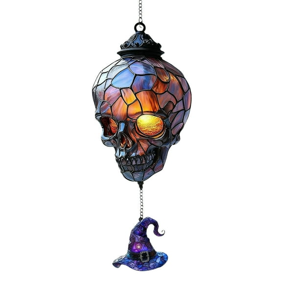 Decorations For Home, Skulls Series Decorative Window Pendants - 2D Flat Acrylic, 4 Inch Wizard Hat Design With Acrylic Pendant, Chain, Suction Cup - For Home Windows, Living
