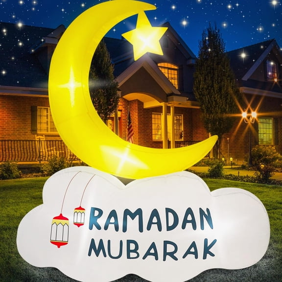 Decorations Inflatable Outdoor, Mubarak Mubarak Moon Cloud Star Decor with Built-In LED Lights 6FT, Yellow