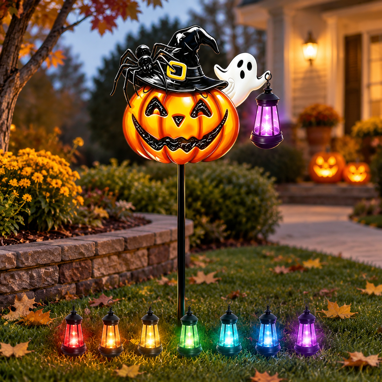Decorations Outdoor Metal Pumpkin Garden Stakes With Solar Lights ...
