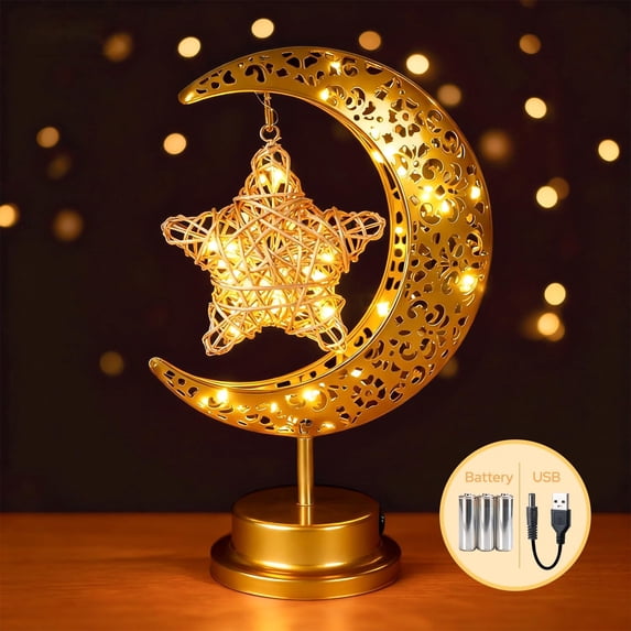 Decorations for Home 2026, Crescent Moon and Star Lamp for  Decor, USB or Battery Powered Lights for Party Home Decor, Gifts for Friends Family