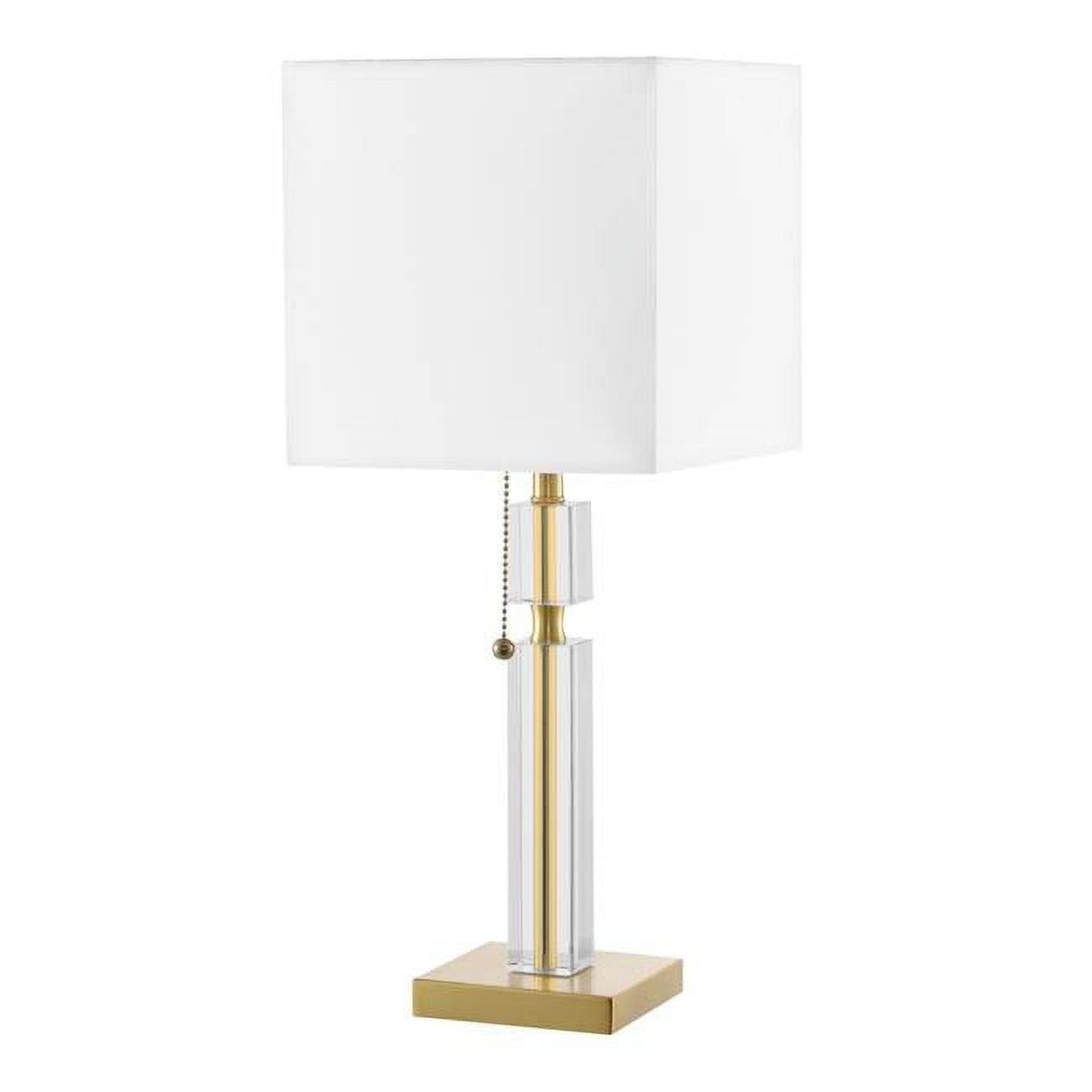 Aged Brass and White Fabric Square Shade Table Lamp