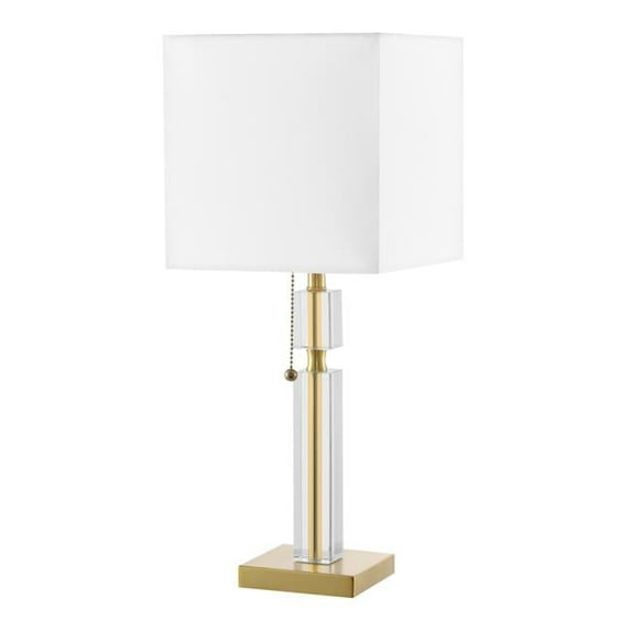Decorative 1 Light Incandescent Table Lamp, Aged Brass with White Shade