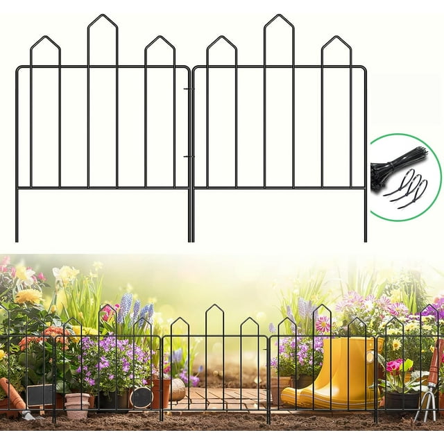Decorative 10-Panel Metal Garden Fence, 17-Inch Height x 10-Foot Length ...
