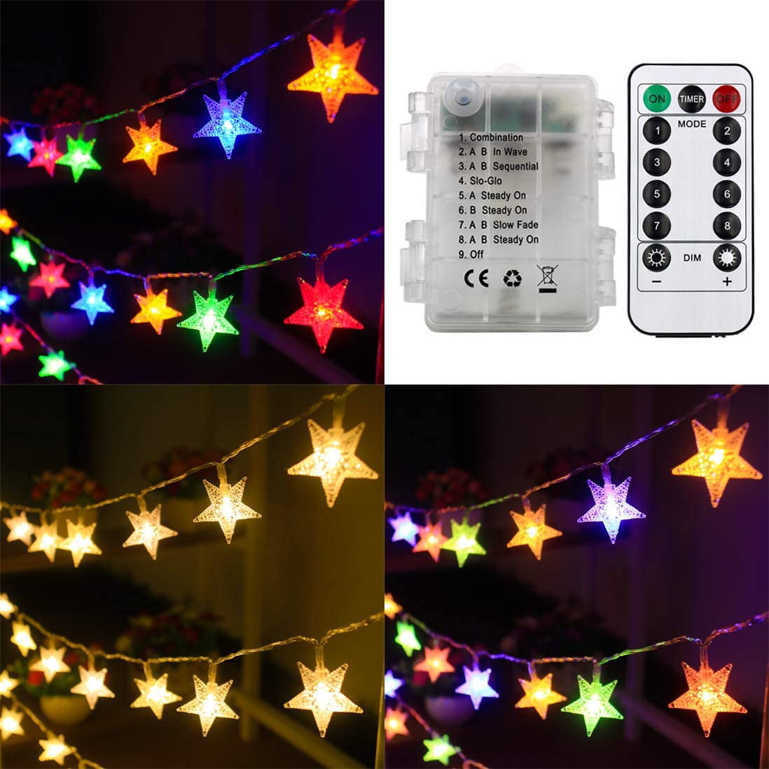 Exgreem Home Fairy Christmas Lights Star String Lights Battery Operated 8  Modes with Remote Control