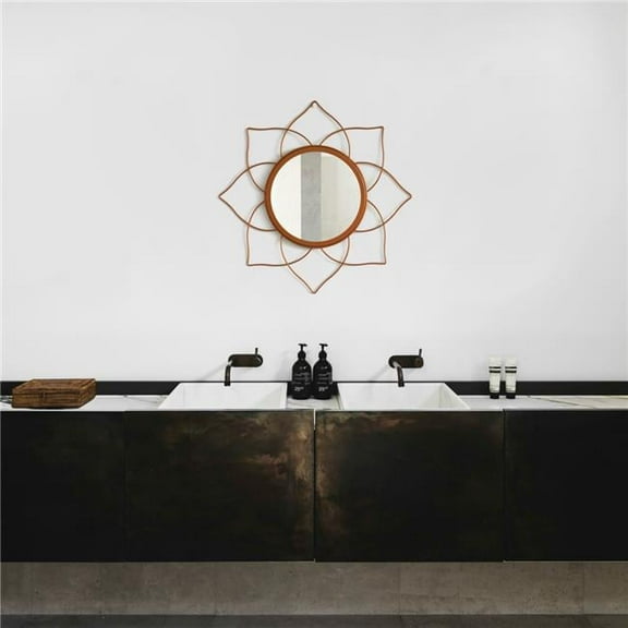 Decorative 12.25-inch Flower Shape Rose Gold Metal Frame Mirror - Perfect for Living Room, Bedroom, Bathroom Vanity, Entryway, or Hallway, Adding Elegance and Charm to Your Space