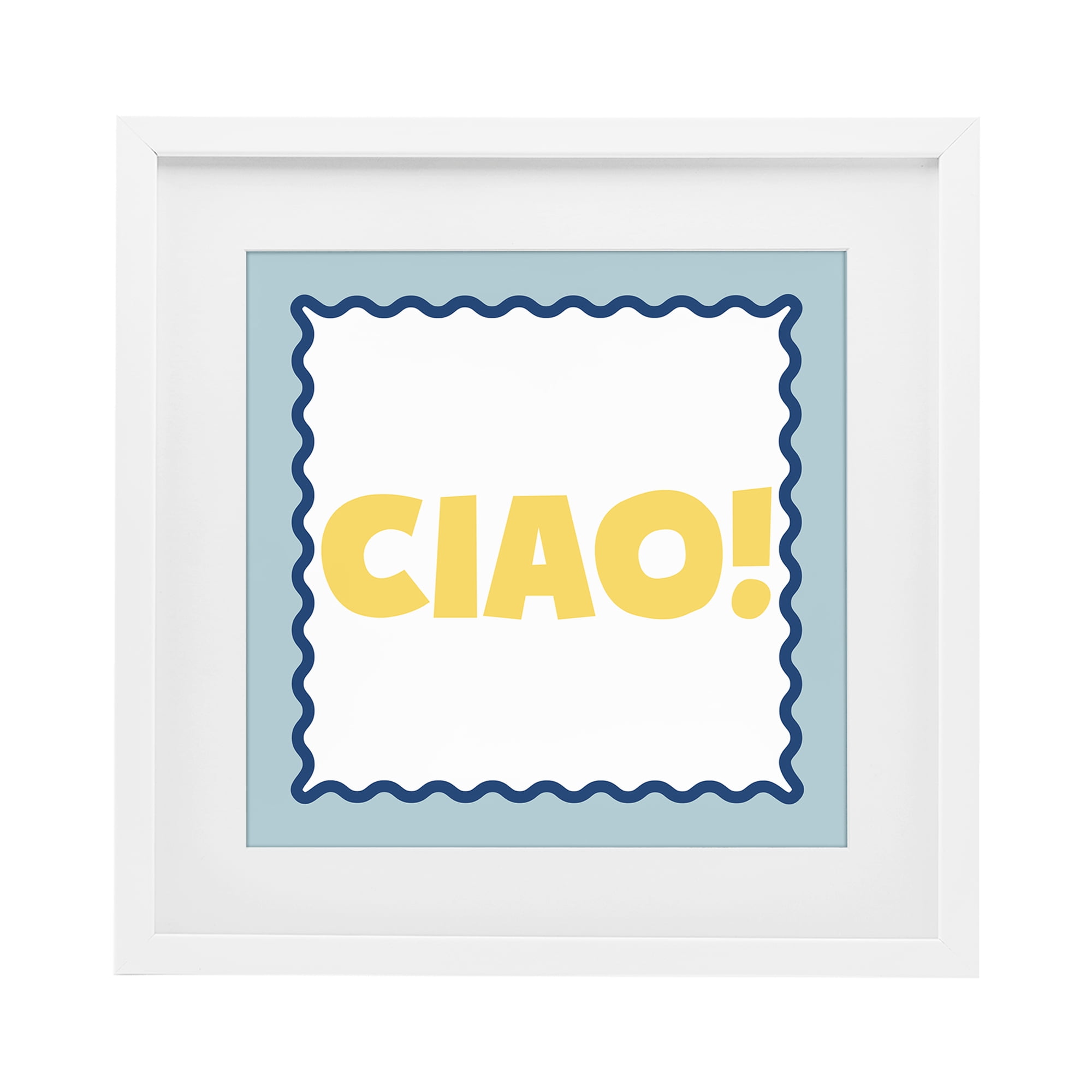 Stupell Industries CIAO! Bold Yellow Typography White Framed Print Under Glass, design by SD Graphics Studio