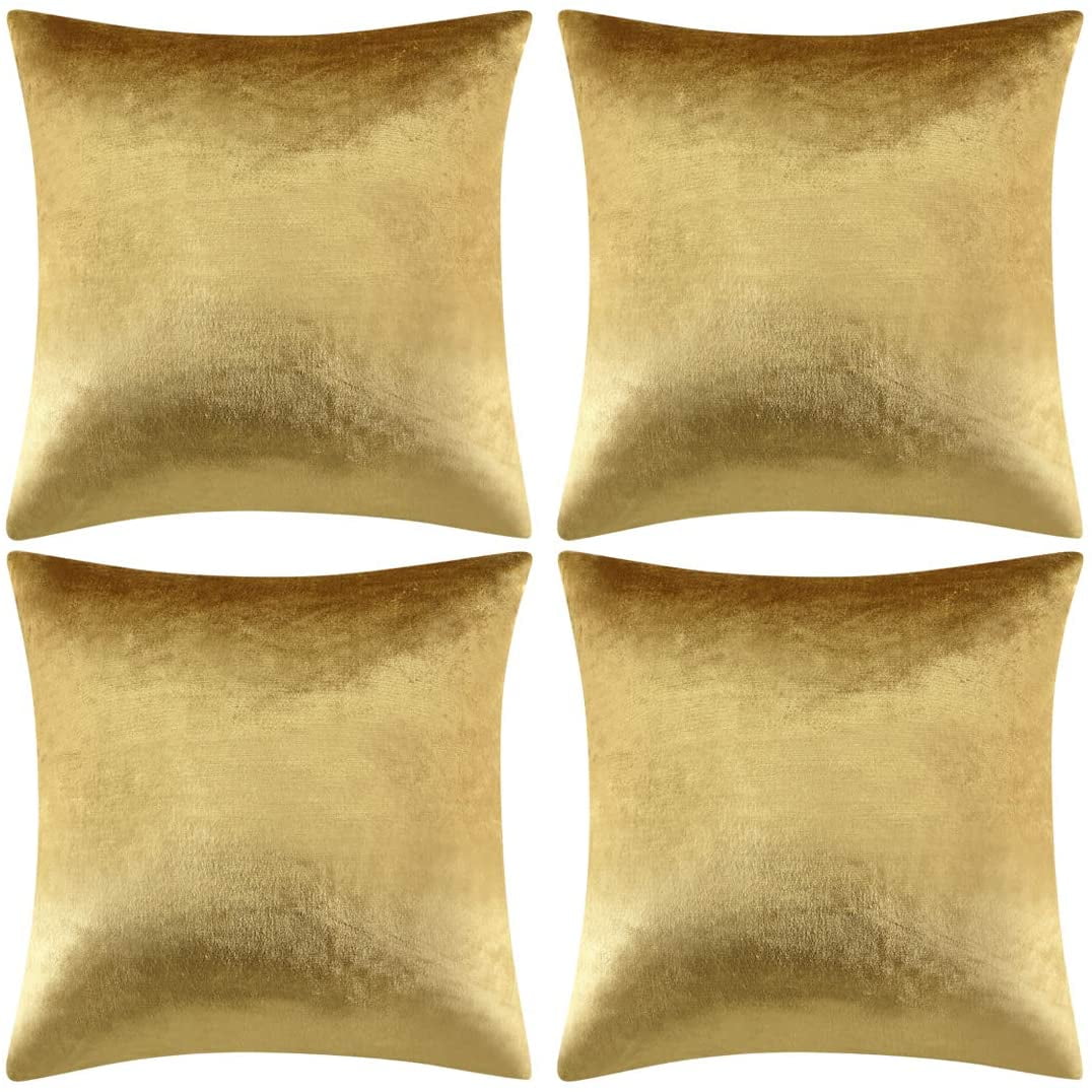 Gold Velvet 18x18 Decorative Pillow Covers Set of 4