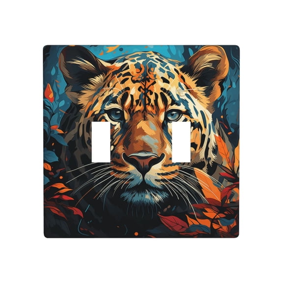 Decorative 2-Gang Toggle Light Switch Wall Plate, Double Gang Decorative Outlet Cover for Home Office, Cheetah Leopard Print Tiger Cool Art