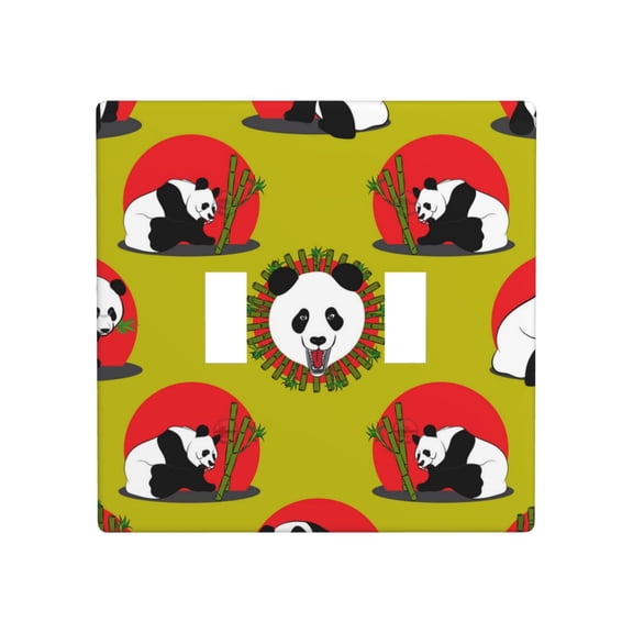 Decorative 2-Gang Toggle Light Switch Wall Plate, Double Gang Decorative Outlet Cover for Home Office, Chinese Panda Cute