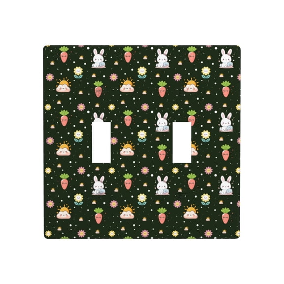 Decorative 2-Gang Toggle Light Switch Wall Plate, Double Gang Decorative Outlet Cover for Home Office, Cute Bunny Carrot Rabbit