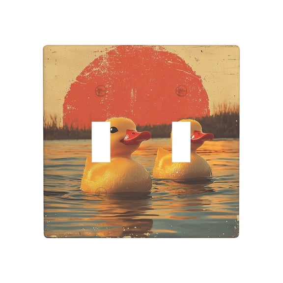 Decorative 2-Gang Toggle Light Switch Wall Plate, Double Gang Decorative Outlet Cover for Home Office, Cute Yellow Rubber Ducks Retro