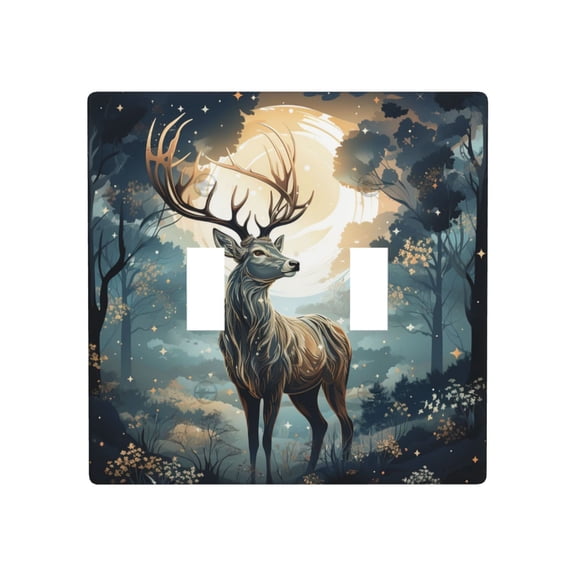 Decorative 2-Gang Toggle Light Switch Wall Plate, Double Gang Decorative Outlet Cover for Home Office, Deer Hunting Antler Whitetail Moon