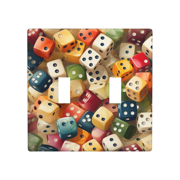 Decorative 2-Gang Toggle Light Switch Wall Plate, Double Gang Decorative Outlet Cover for Home Office, Domino Stones Game Dice Art