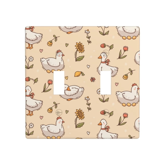 Decorative 2-Gang Toggle Light Switch Wall Plate, Double Gang Decorative Outlet Cover for Home Office, Duck Goose Chicken Flower