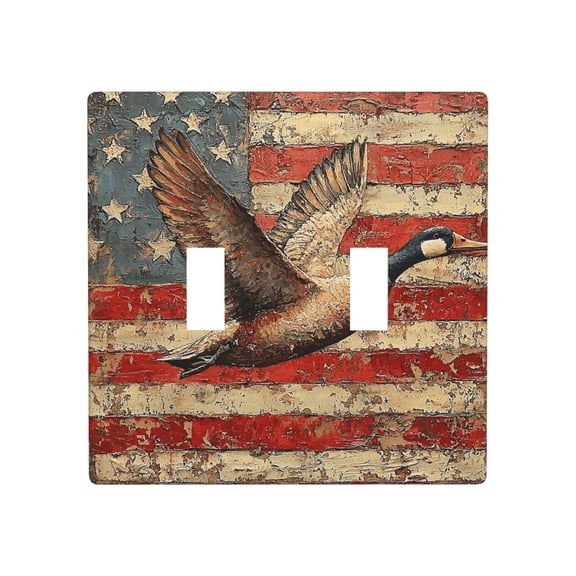 Decorative 2-Gang Toggle Light Switch Wall Plate, Double Gang Decorative Outlet Cover for Home Office, Duck Hunting USA Flag Vintage