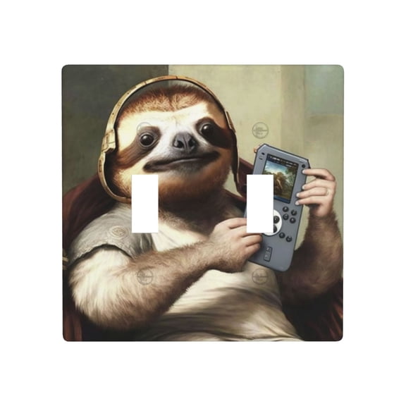 Decorative 2-Gang Toggle Light Switch Wall Plate, Double Gang Decorative Outlet Cover for Home Office, Funny Sloth Play Games Galaxy Space