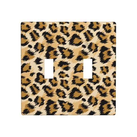 Decorative 2-Gang Toggle Light Switch Wall Plate, Double Gang Decorative Outlet Cover for Home Office, Golden Leopard Skin