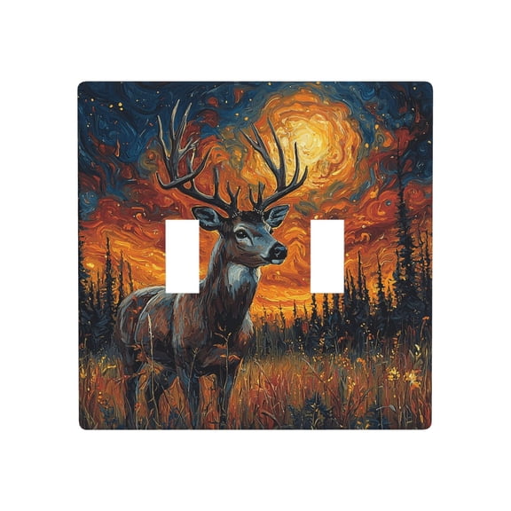 Decorative 2-Gang Toggle Light Switch Wall Plate, Double Gang Decorative Outlet Cover for Home Office, Hunting Deer Psychedelic