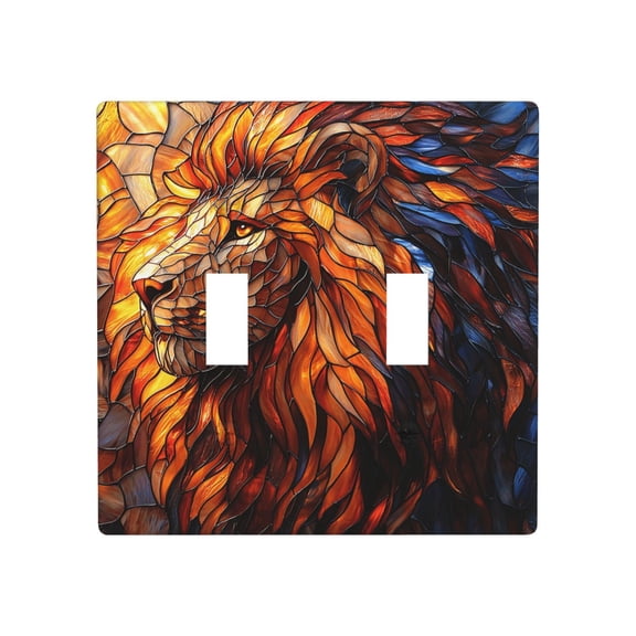 Decorative 2-Gang Toggle Light Switch Wall Plate, Double Gang Decorative Outlet Cover for Home Office, Lion Stained Glass Art