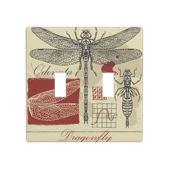 Decorative 2-Gang Toggle Light Switch Wall Plate, Double Gang Decorative Outlet Cover for Home Office, Retro Dragonfly Larva Vintage