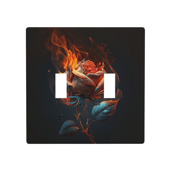 Decorative 2-Gang Toggle Light Switch Wall Plate, Double Gang Decorative Outlet Cover for Home Office, Rose On Fire Burning Flaming