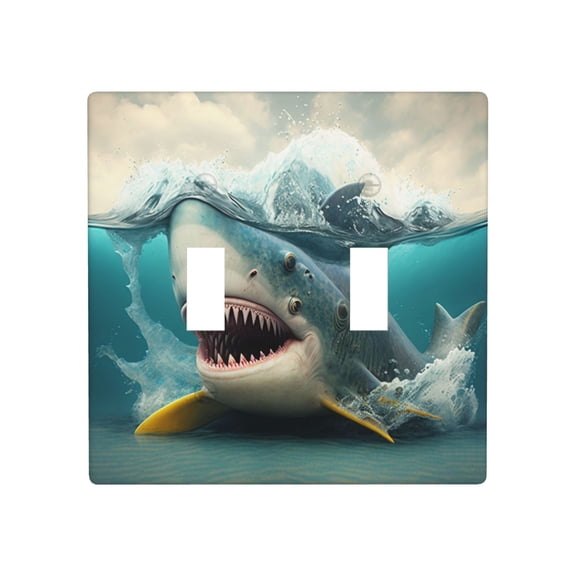 Decorative 2-Gang Toggle Light Switch Wall Plate, Double Gang Decorative Outlet Cover for Home Office, Shark Funny Duck Art