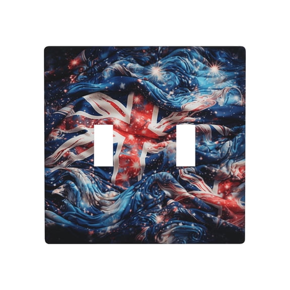 Decorative 2-Gang Toggle Light Switch Wall Plate, Double Gang Decorative Outlet Cover for Home Office, Union Jack United Kingdom Flag Starry