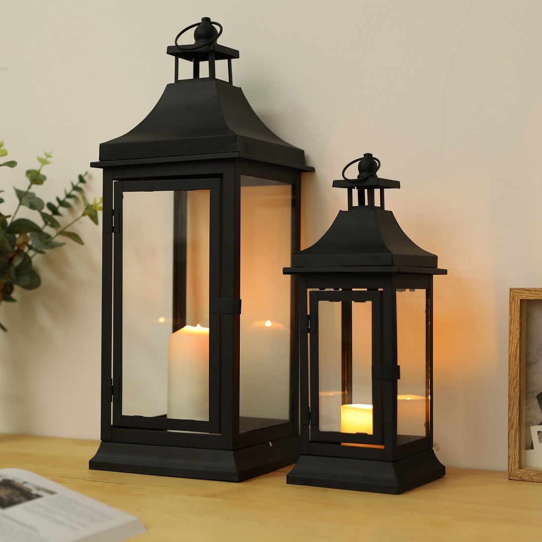 JHY DESIGN Vintage Indoor Decor Metal Candle Lantern Set of