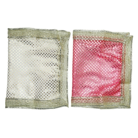 Set of 2 Chunari Decorative Silk Cloth Puja Chunni Chunar (Size :- 20 Inches x 14 Inches) Aasan Mat for Indian Traditional Festival New year Gifts Decorations Statue Frame Idol Temple(Off White,Pink)
