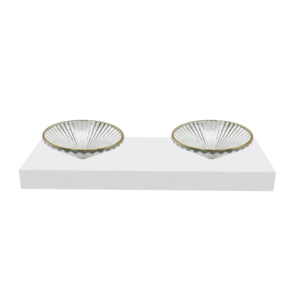 Decorative 20" Round Clear with Gold Rim Vessel Glass Sinks With 60" White Base