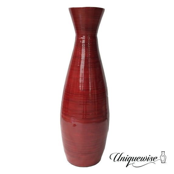 Decorative 24-inch Tall Red Bamboo Floor Vase for Modern Home, Office, Living Room, Bedroom, and Entryway Interior Decor, Accent Pieces, Contemporary Design, Natural Materials, and Floral Arrangements