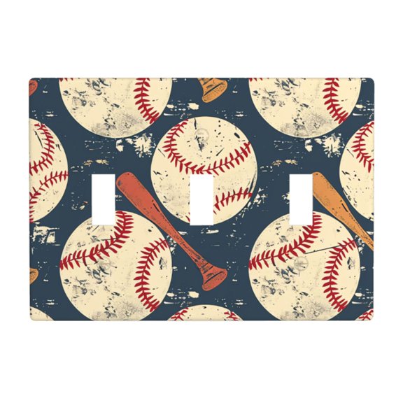 Decorative 3-Gang Toggle Light Switch Wall Plate, Triple Decorative Outlet Cover for Home Decor, Baseball Bat Sport