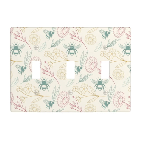 Decorative 3-Gang Toggle Light Switch Wall Plate, Triple Decorative Outlet Cover for Home Decor, Bee Flowers Vintage